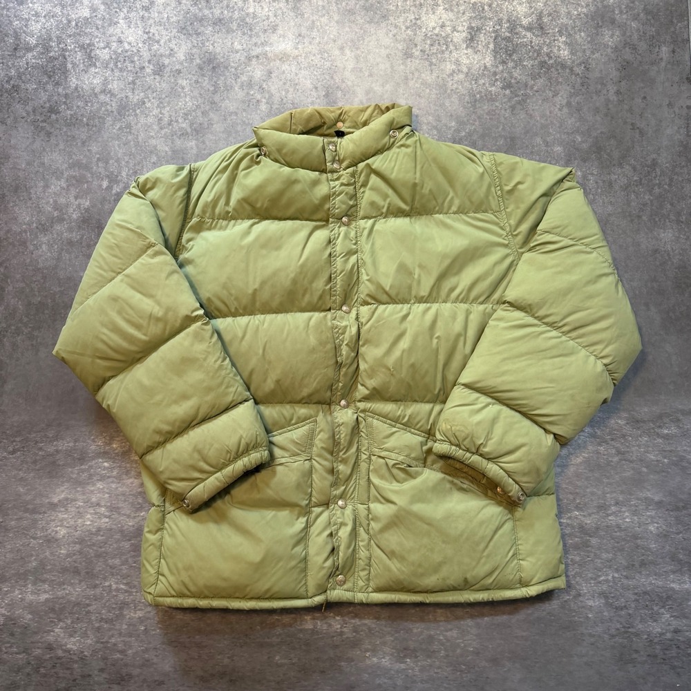 Vintage Schott NYC Down et Plume Puffer Jacket Mens XL Sage Green Quilted Coat